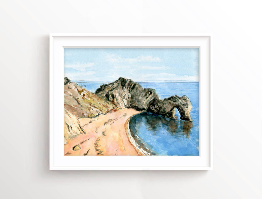 Durdle Door Art Print, Durdle Door Watercolour Wall Art Dorset Coast ...