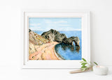 Durdle Door Art Print, Durdle Door Watercolour Wall Art Dorset Coast, dorset coast watercolour artists in poole dorset