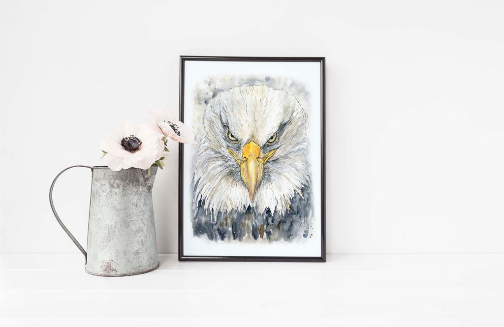 watercolor eagle painting, eagle drawing, bald eagle head watercolor painting, watercolour bird art, watercolor bird wall art