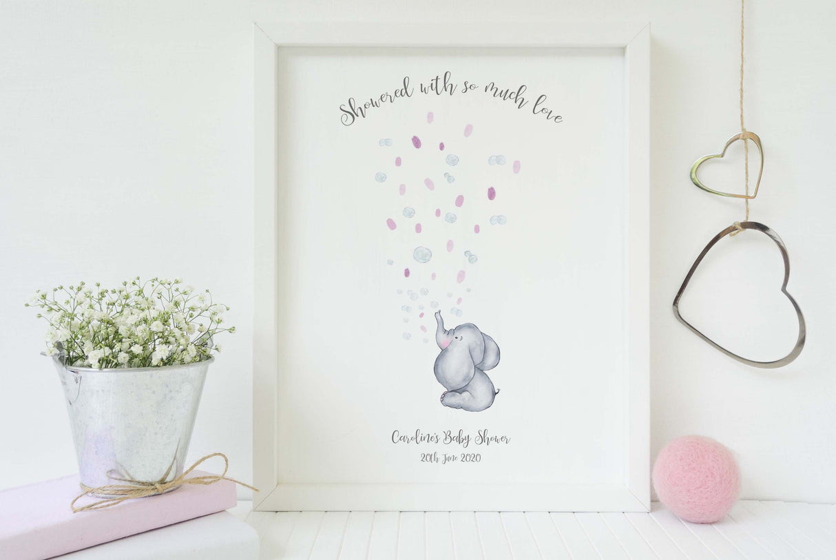 Watercolour Elephant Fingerprint Picture, elephant baby shower fingerprint, Elephant Baby Shower Guest Book Printable