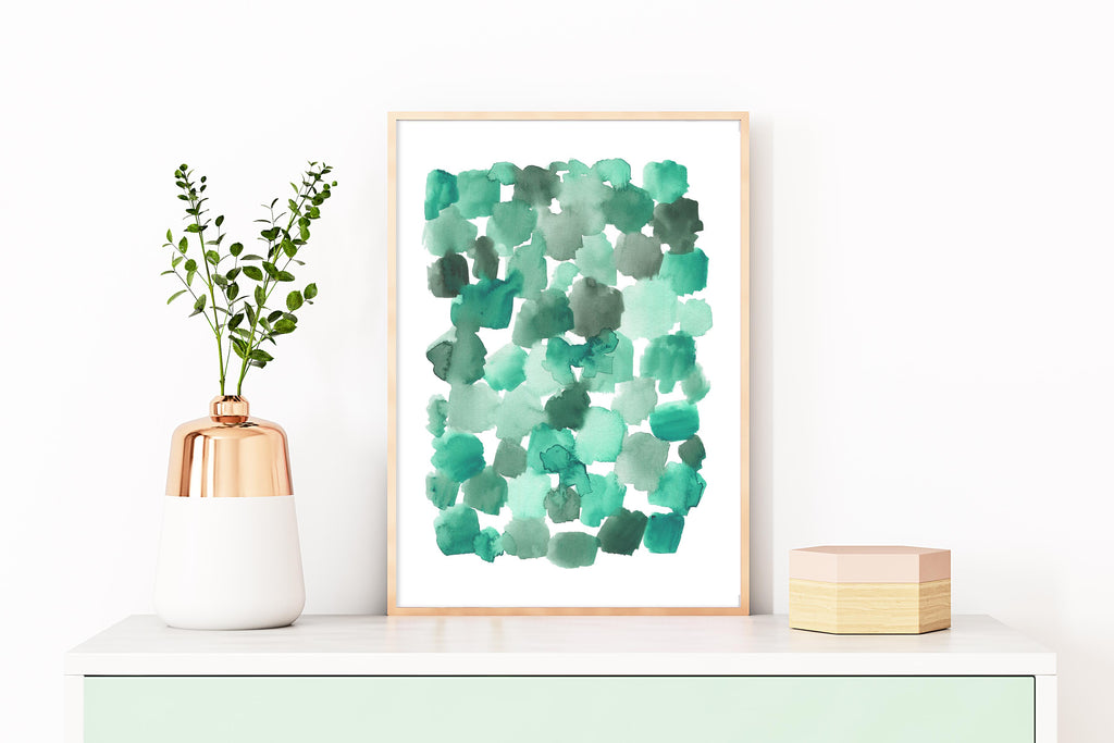 green Wall Art, Watercolor Abstract Print, Bedroom Decor Prints, Office Decor Watercolour Painting, Modern Minimalist Art