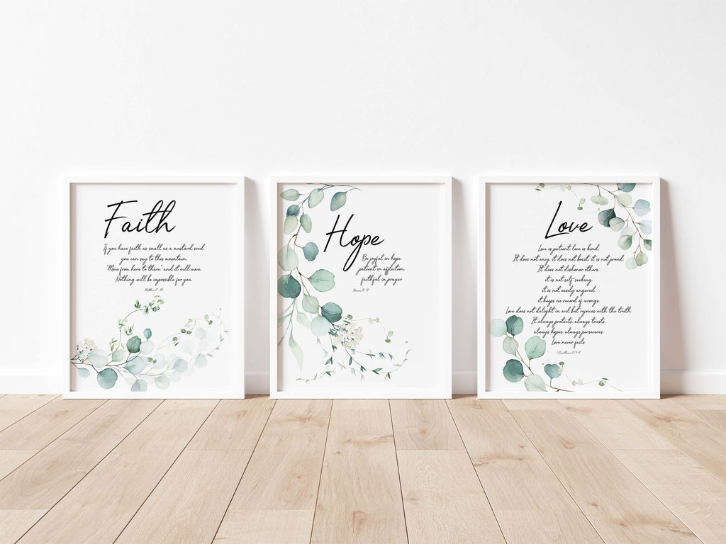 Bible Verse Print Set of 3 Pictures, Scripture Botanical Prints Wall Art Christian Gifts, Christian Print Sets, Contemporary Art