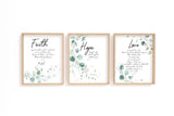 Bible Verse Botanical Wall Art Print Set of 3 Prints, Faith Hope Love, Bible Quotes, Religious Art, Eucalyptus Print