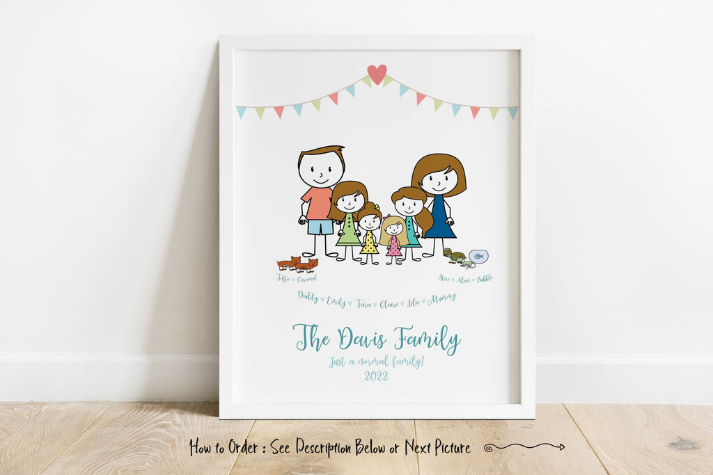 Personalised Family Gifts, gift Ideas for Family Friends, one gift whole family, Personalised Family Print, Family Picture Cartoon