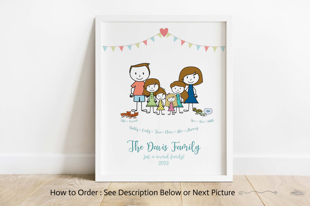 Personalised Family Print, Family Picture Cartoon, Family Wall Art