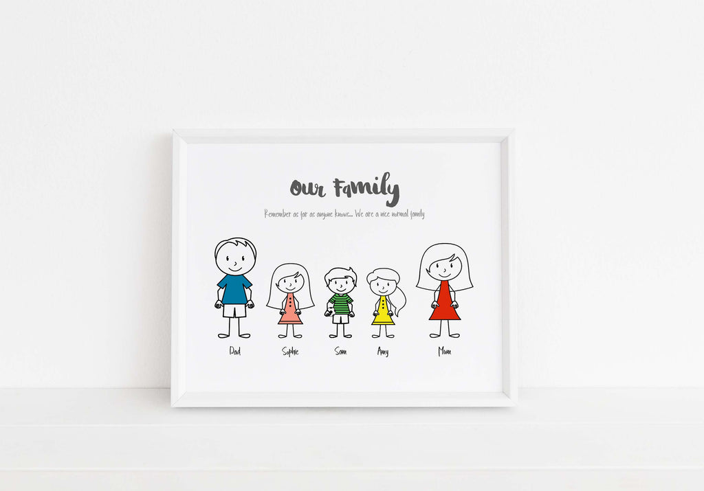 family motto print, family portrait, family wall art, cartoon family walla rt, family name print, fun family print