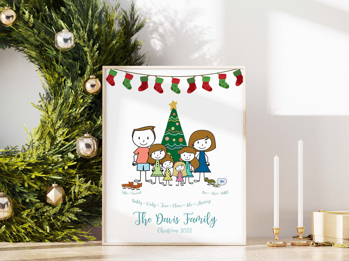 personalised family christmas wall art, personalised family christmas wall picture, personalised family wall art uk