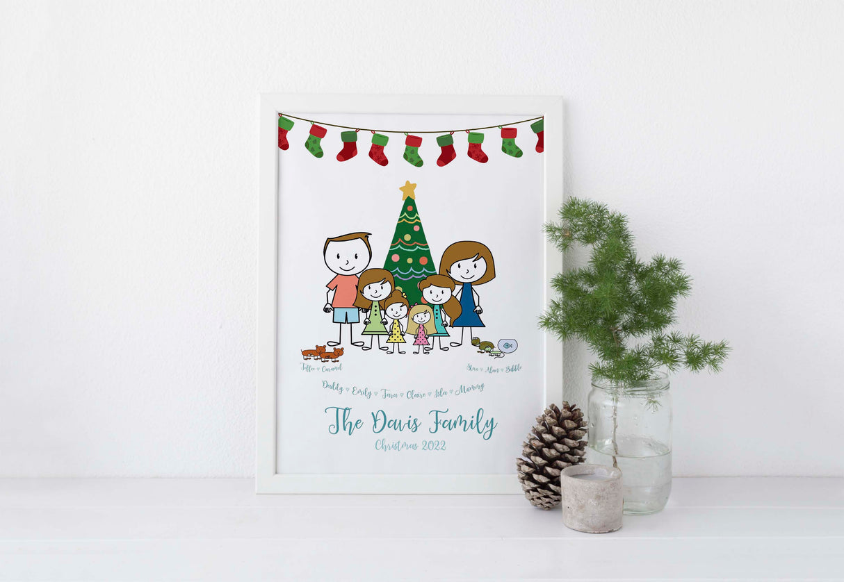 Custom Family Wall Art Prints, Christmas Gifts For Mom, Wife Christmas Gift, Cartoon Family Gift, Family Print Personalised Xmas Printable