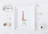 Pink initial print, letter prints, initial wall art, bedroom prints, prints online, pink nursery decor, nursery wall art