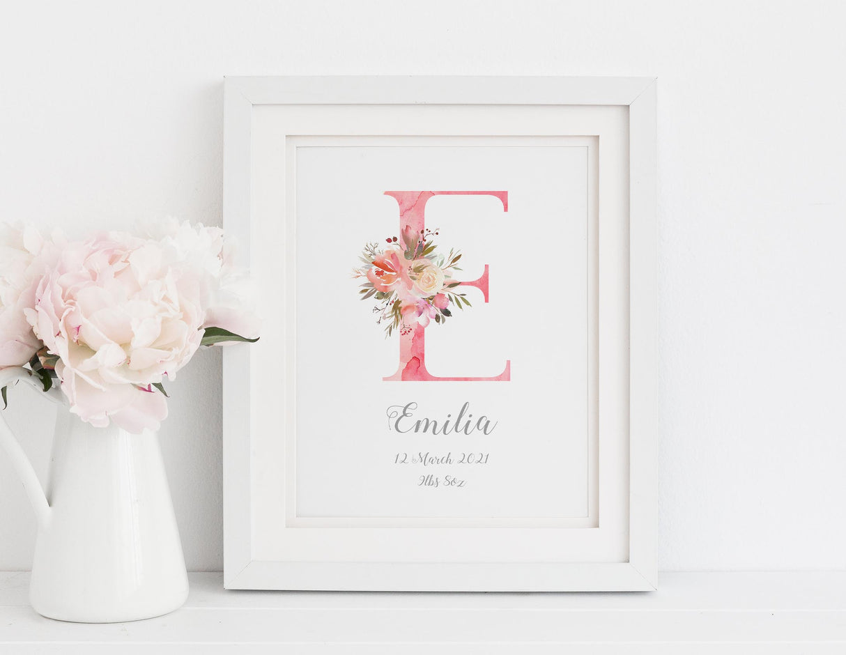 Floral Letter print, Floral Letter printable, Initial Print for Baby Girl, Initial Print for Nursery, Initial To Print