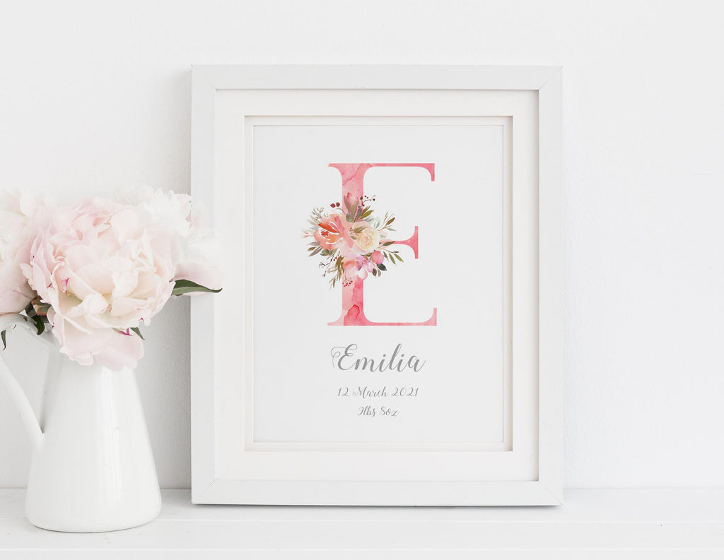 Floral Letter print, Floral Letter printable, Initial Print for Baby Girl, Initial Print for Nursery, Initial To Print