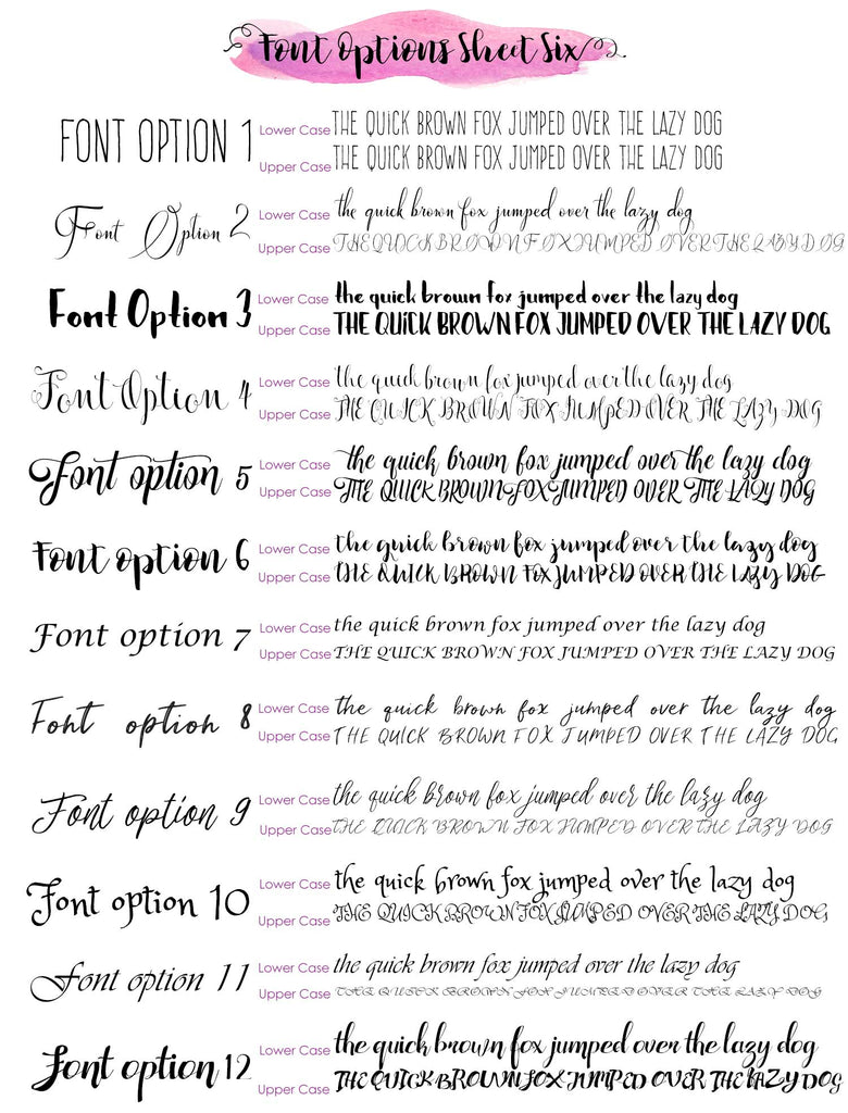 Crafty Cow Design - font options sheet
