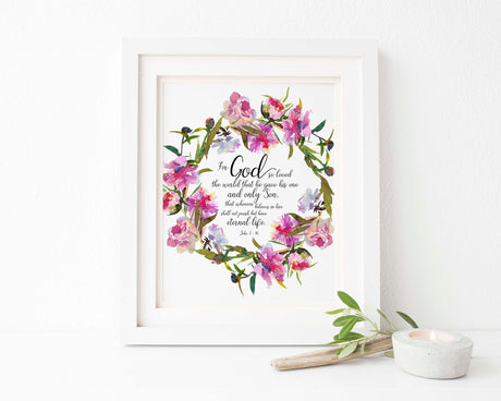 John 3 16 Wall Art Bible Print, For God So Loved The World Poster, for God so Love the World Pictures, bible verse print