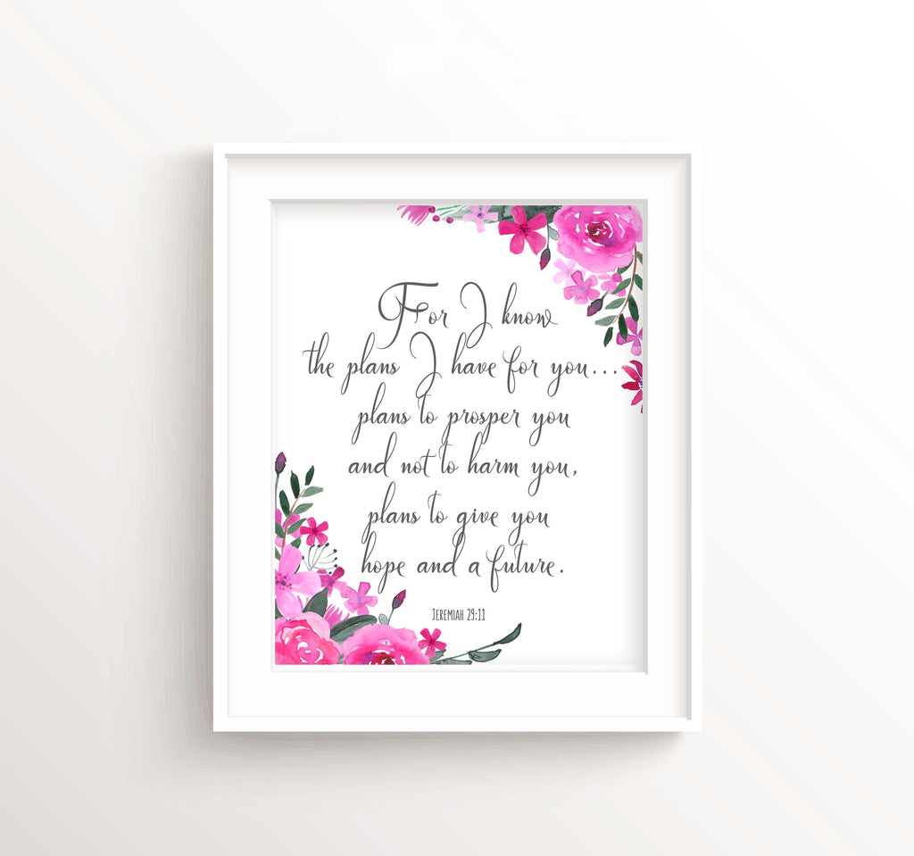 for i know the plans i have for you picture, watercolour bible verse wall art, jeremiah 29 11 print, bible verse print