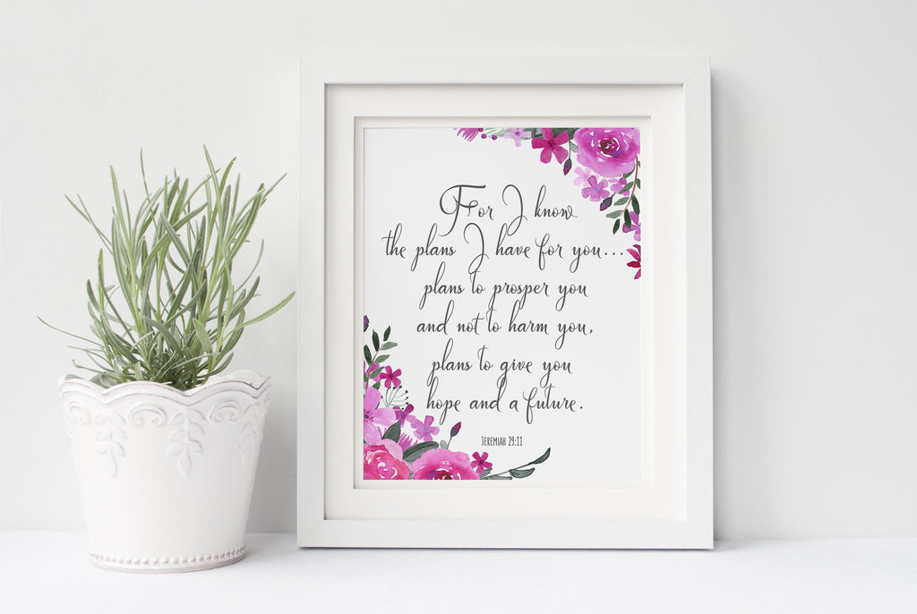 Bible Verse Jeremiah 29 11 Poster, For I Know The Plans I Have For You, bible verse wall art uk, bible verse art uk