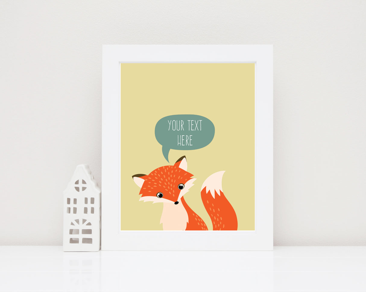 personalised fox nursery uk, personalised nursery prints, personalised nursery decor, personalised nursery wall art