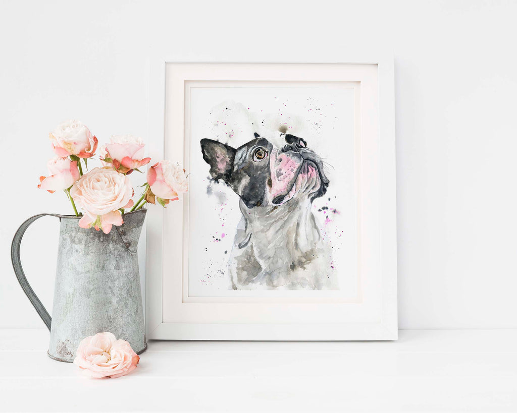dog watercolour art prints, watercolour french bulldog, watercolour frenchie, watercolour painting french bulldog art