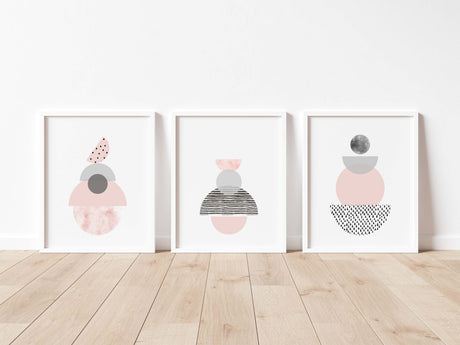 Pastel pink and grey decor, Geometric shapes wall art, Modern wall art prints, Contemporary geometric art prints, Stylish bedroom wall decor