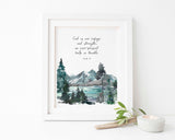 mountain bedroom wall, mountain inspired bedroom, mountain themed barthroom, rustic mountain wall decor, christian print