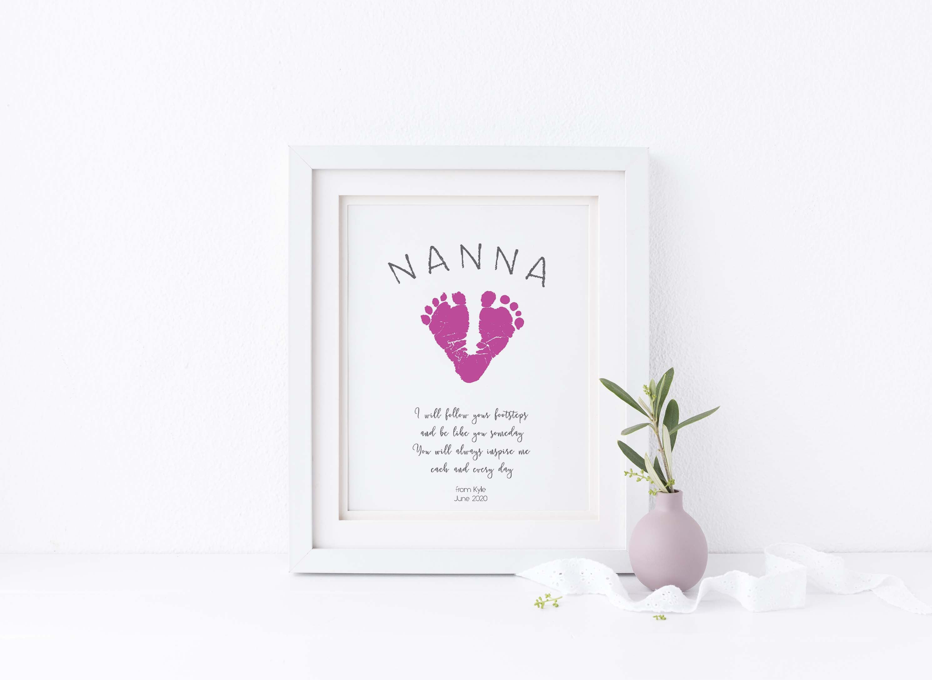 Christmas Gift for Grandparents From Baby, Personalized I Love You  Footprint Art Print Using Your Child's Stamped Feet, UNFRAMED 
