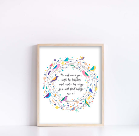 Psalm 91 Poster, prints christian, nursery psalm 91:4, life verse for daughter, baby bible verses for nursery wall art