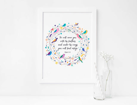 bible verse wall art for nursery feather wall art, biblical wall art nursery, Christian Nursery Decor, psalm 91 print