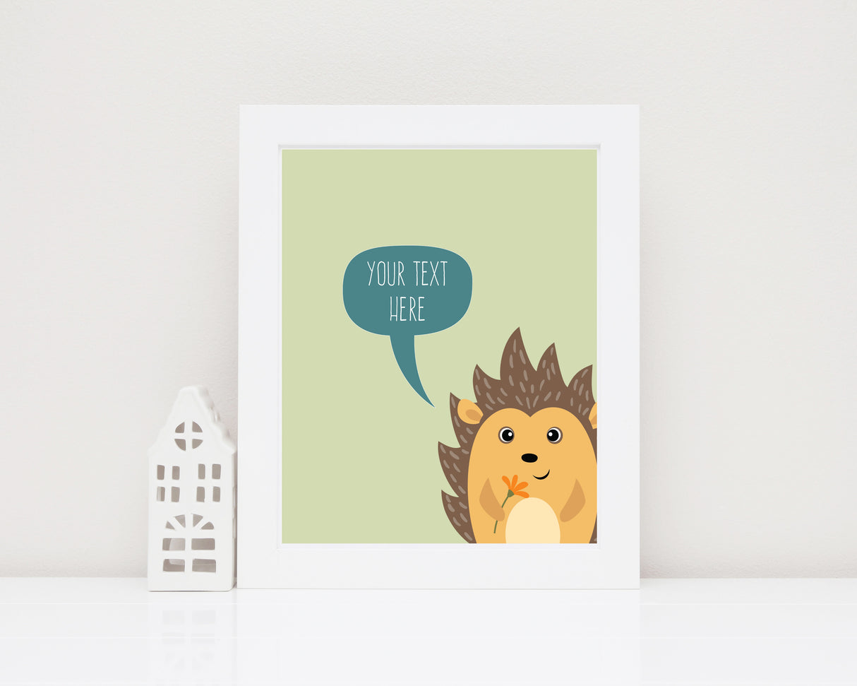 Hedgehog Wall Art Nursery, custom quote prints, custom quote prints uk, custom quote poster, custom quote wall art