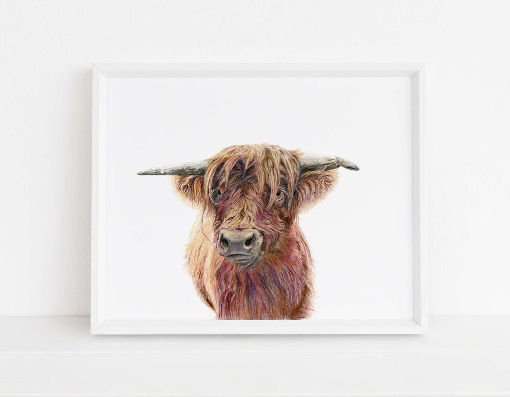 farmhouse wall art for living room, highland cattle art, highland cattle pictures, scottish cow art, scottish cow print