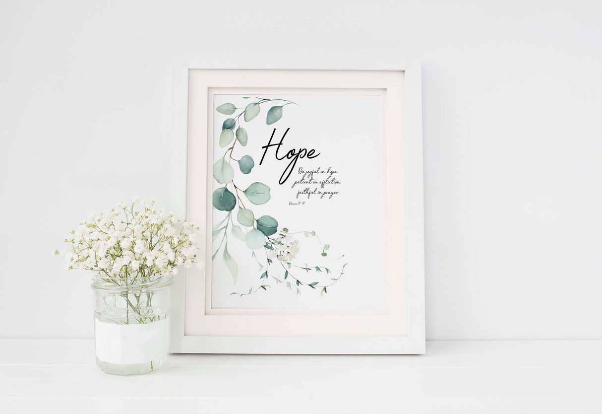 Be Joyful in Hope Wall Art, Be Joyful in Hope Printable, Hope Printable, Botanical Scripture Print, Botanical Bible Quote