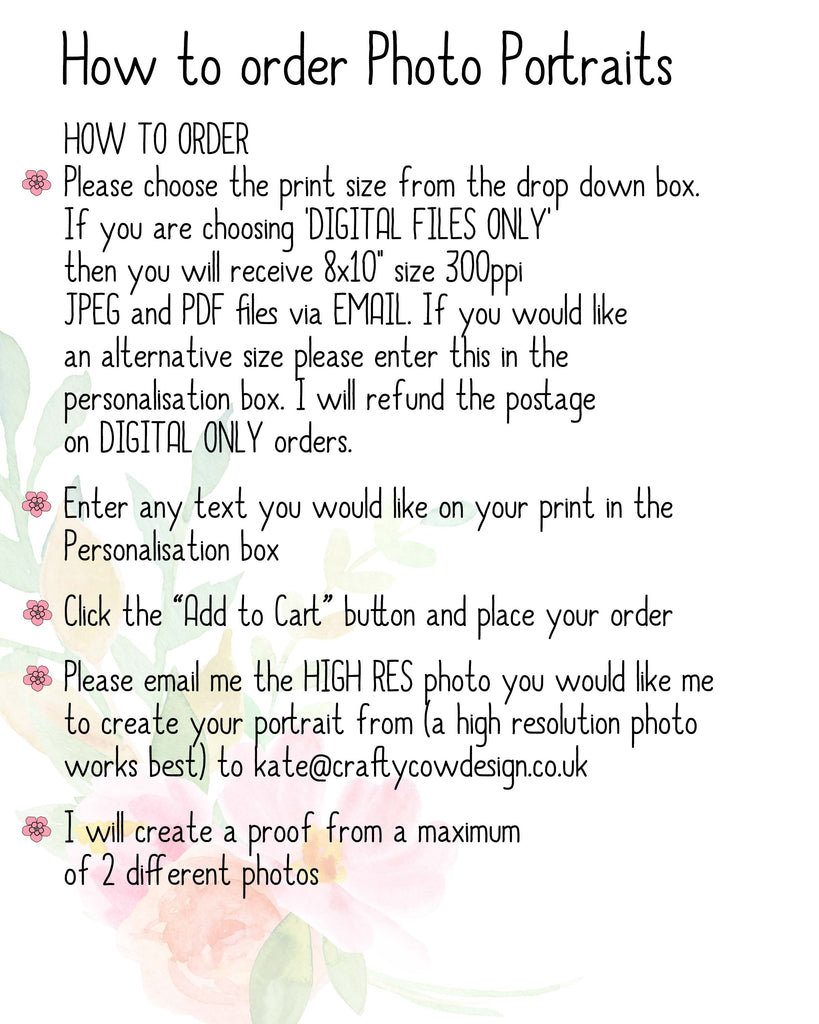 Crafty Cow Design Portrait Prints - How to Order