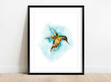 hummingbird hovering, hovering hummingbird, gift for someone who loves birds, hummingbird lover gifts, turquoise wall decor