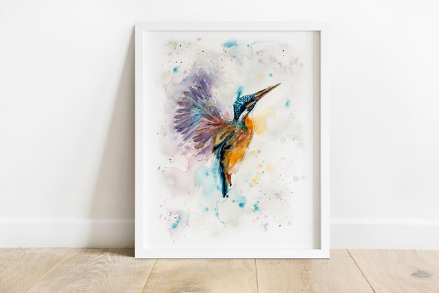 flying kingfisher, flying kingfisher art, flying kingfisher wall art, kingfisher watercolor, kingfisher watercolour print