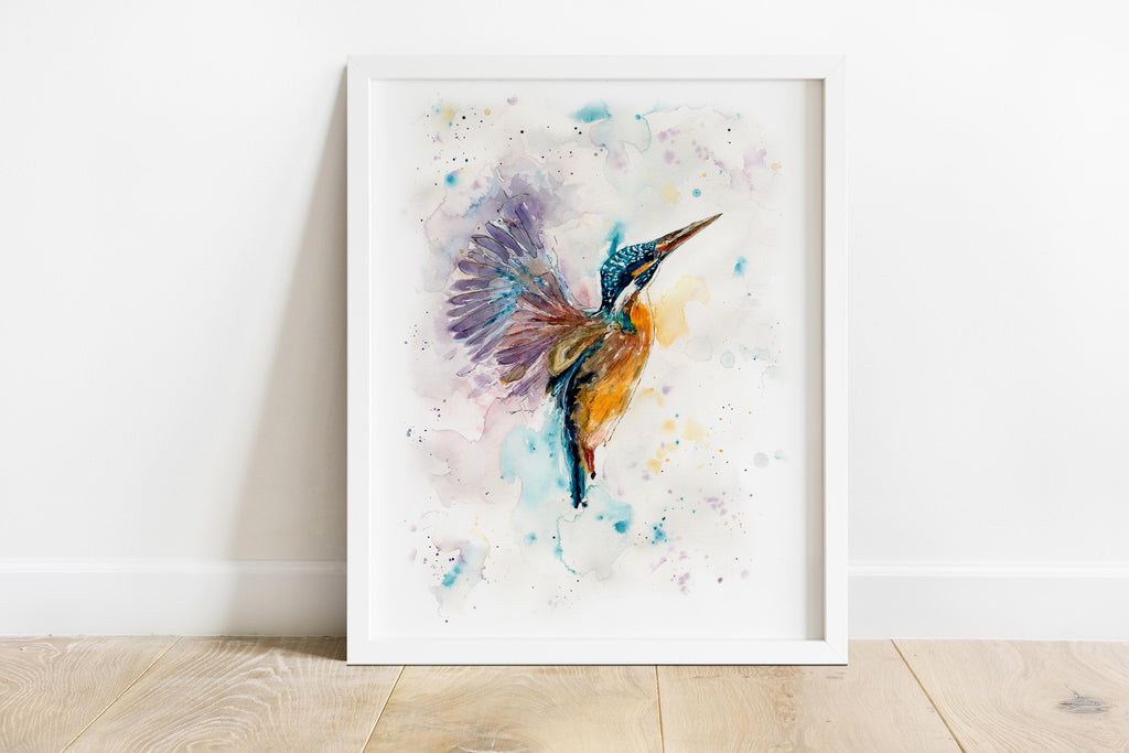 flying kingfisher, flying kingfisher art, flying kingfisher wall art, kingfisher watercolor, kingfisher watercolour print