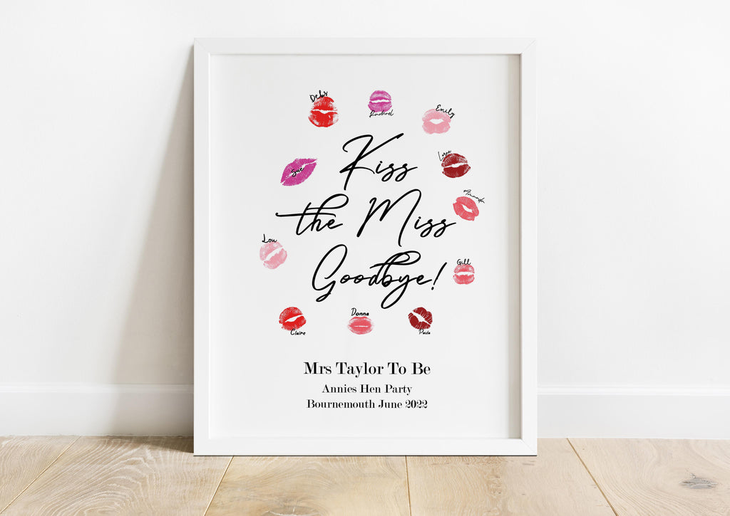 Hen Party Print, Kiss The Miss Goodbye Printable, Bride to Be Gift, Hen Party Gift, Bachelorette Gift, Bridal Shower Ideas