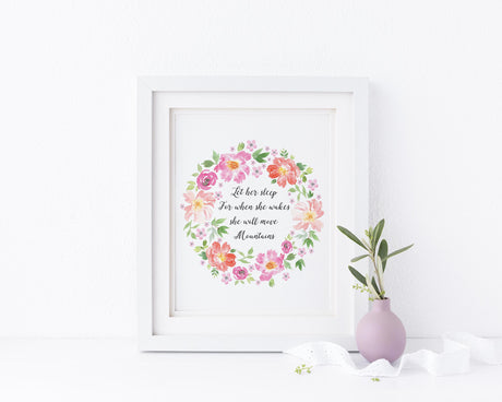 Let Her Sleep for When She Wakes Wall Art, Floral Nursery Prints, let her sleep print, floral girls