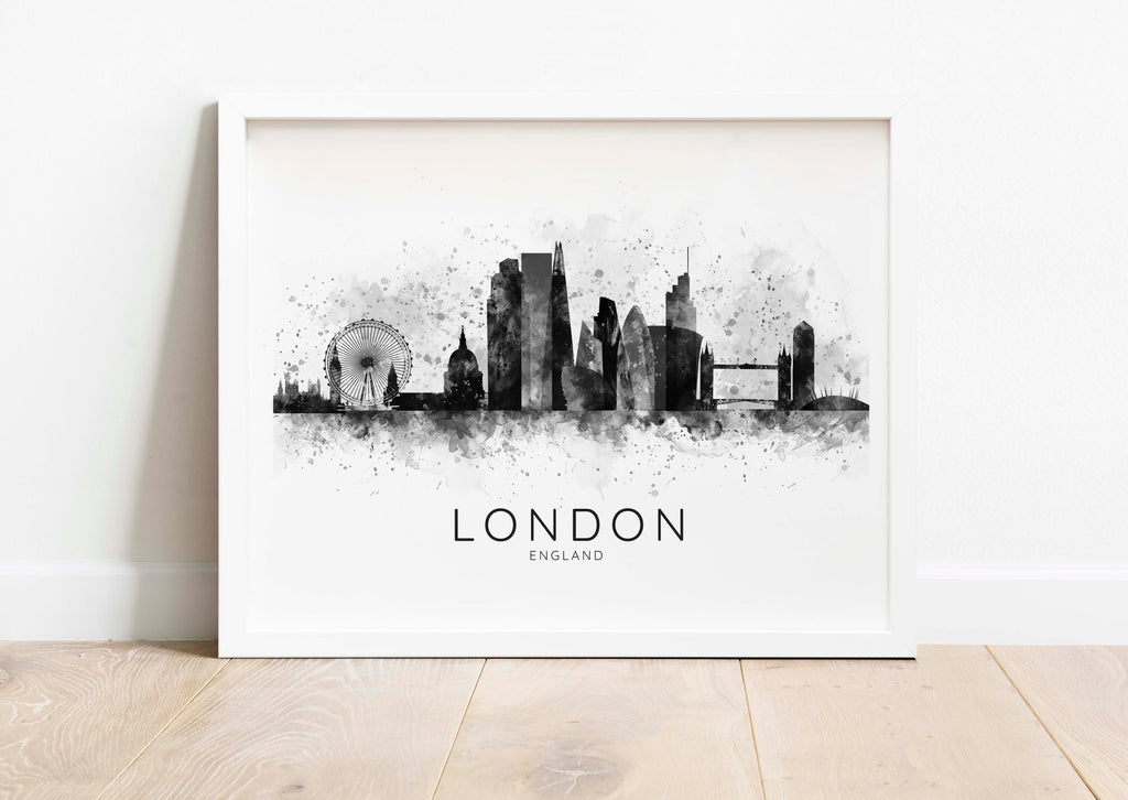 London Skyline Print Black and White, Abstract City Wall Art Prints, Modern Black and White Wall Art, City Wall Art for Him
