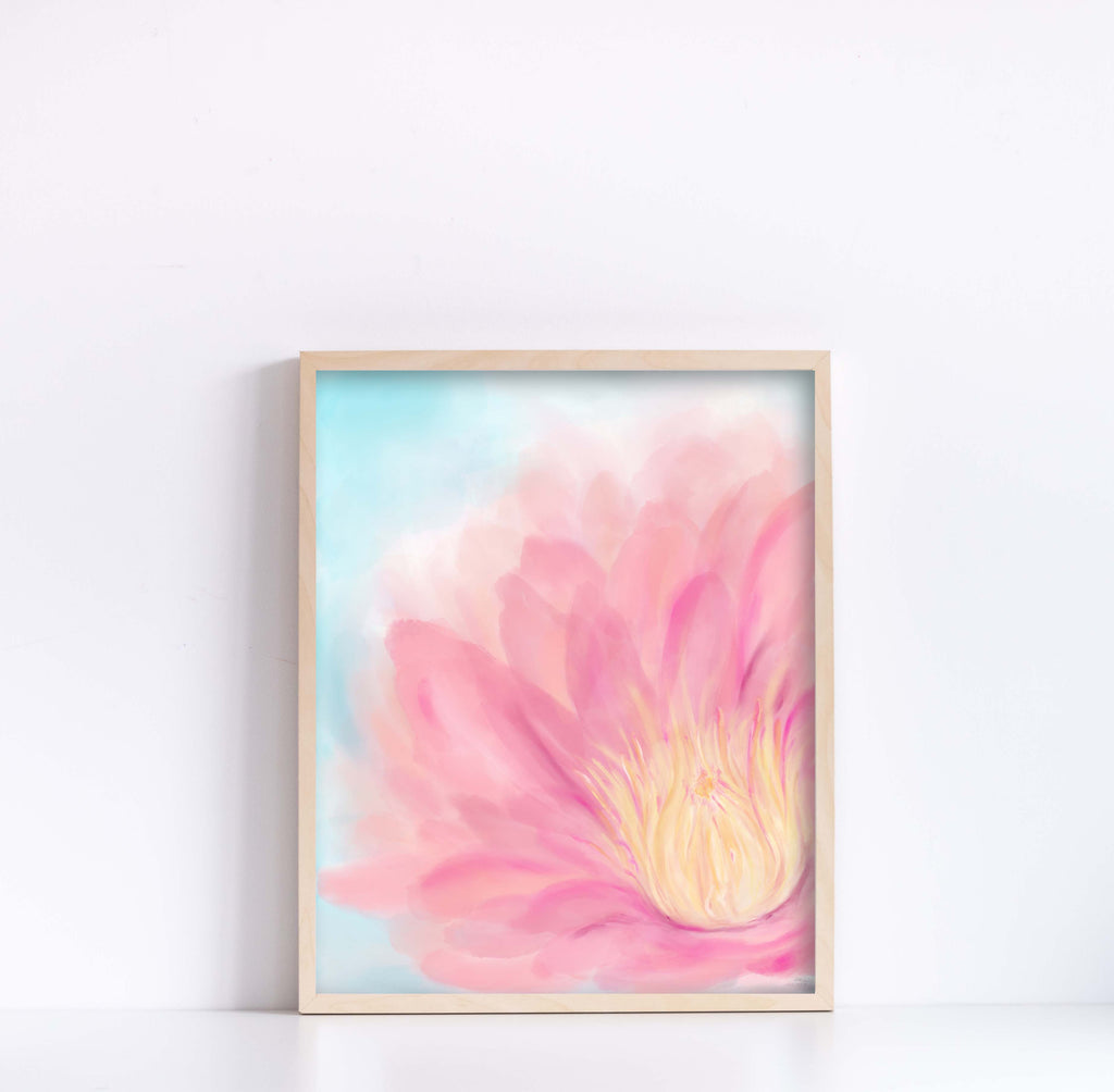 Lotus Flower Wall Art, Abstract Floral Painting, Flower Wall Decor, Tropical Flower Art Print, Light Pink Flowers Canvas Art, Bedroom Decor