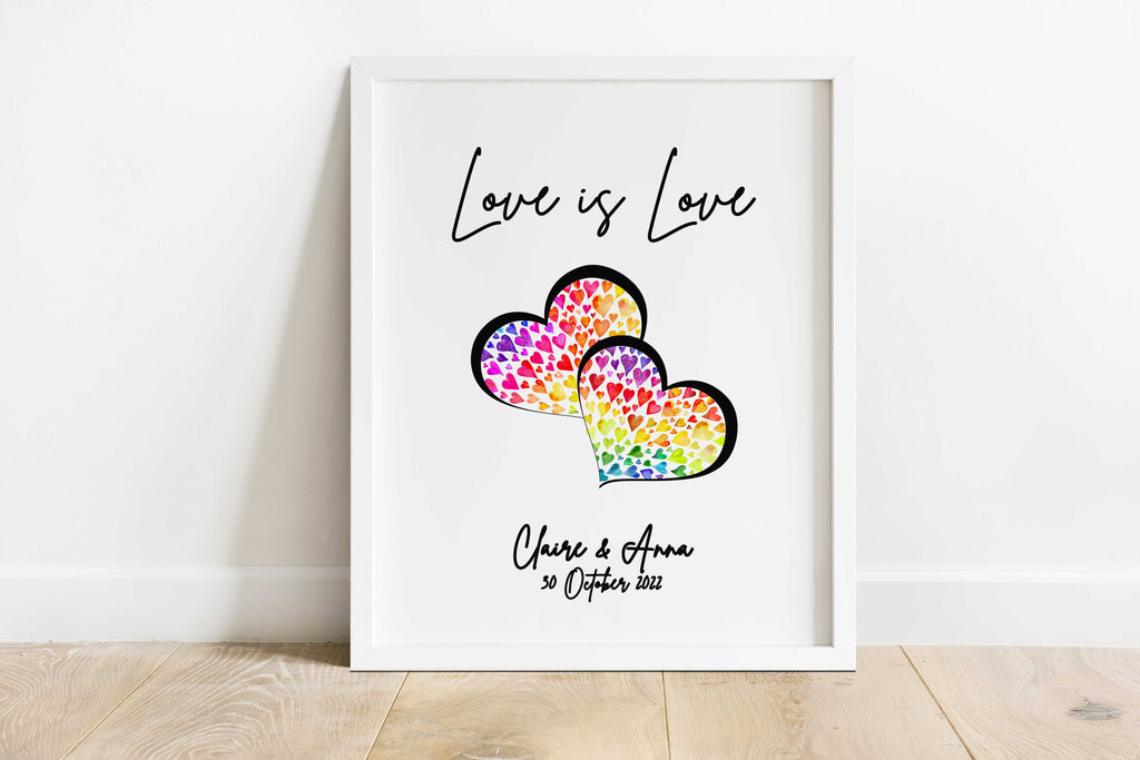 love is love print, lesbian wedding gifts uk, mrs & mrs wedding gifts uk, gifts for female couples, gay anniversary gift ideas