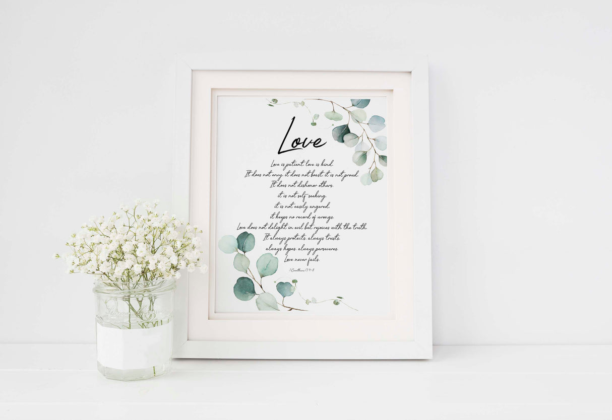 1 Corinthians 13, Love Poster, Love Bible Verse, Christian Artwork, Love is Patient, Bible Verse Wall Art Printable