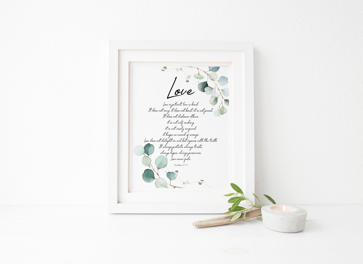 1 Corinthians 13 Printable Version, Personalised Christian Gifts UK, 1 Corinthians 13 Poster, Botanical Scripture Prints