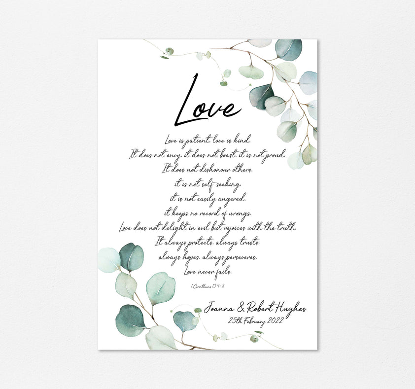 Personalised 1 Corinthians 13 Print, Bible Verses About Love Wall Art ...