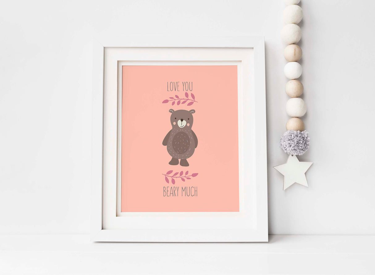 baby bear nursery wall decor, bear nursery pink, peach nursery decor, peach nursery wall art, cute nursery prints idea