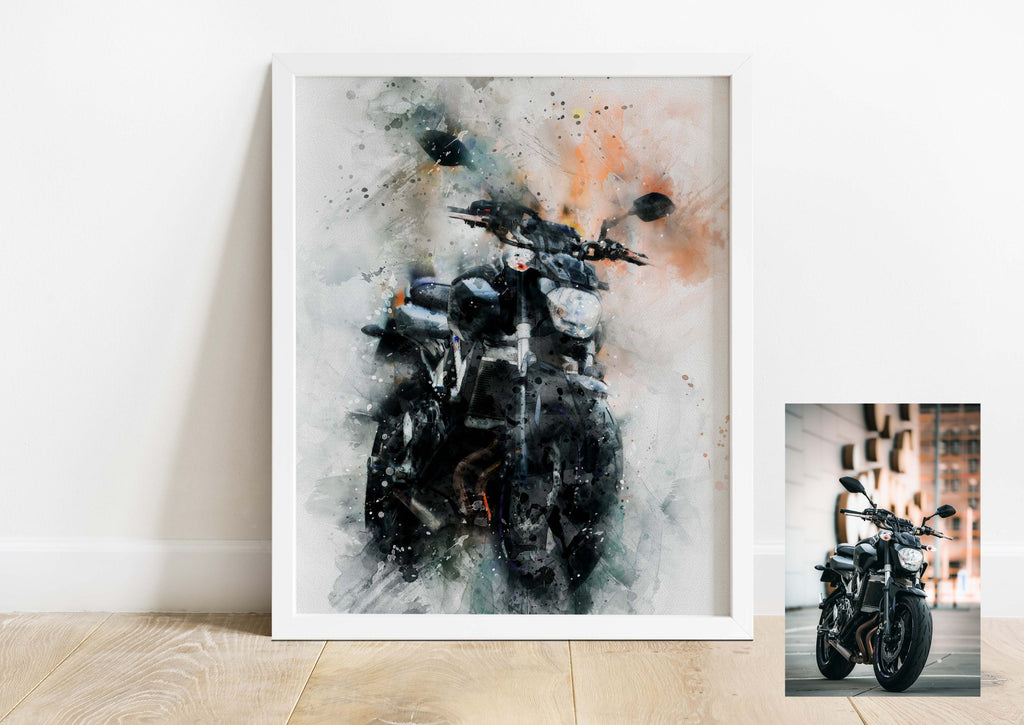 Custom Motorcycle Portrait Art from Photo, Motorbike Lovers Gifts, motorbike gifts for her, motorbike gifts for him uk