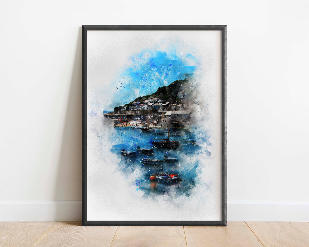 Mousehole Harbour Poster, Seascape Wall Art, Cornwall Wall Decor, Abstract Seascape, Coastal Landscape Print, Ocean View Print