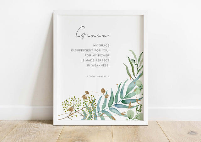 My Grace is Sufficient Wall Art Print, 2 Corinthians 12 9 Picture, Grace Wall Art Bible Verse Prints, Plant Scripture