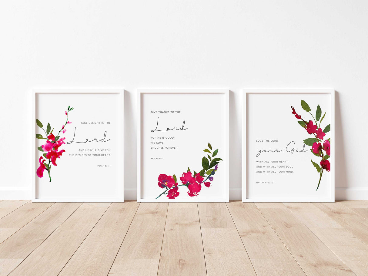 Floral Scripture Print Set / Printables, Modern Christian Wall Art, Christian Prints Set of 3 Wall Art Set of 3, Biblical Gifts