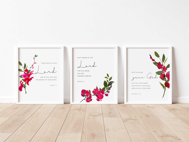 Floral Scripture Print Set / Printables, Modern Christian Wall Art, Christian Prints Set of 3 Wall Art Set of 3, Biblical Gifts