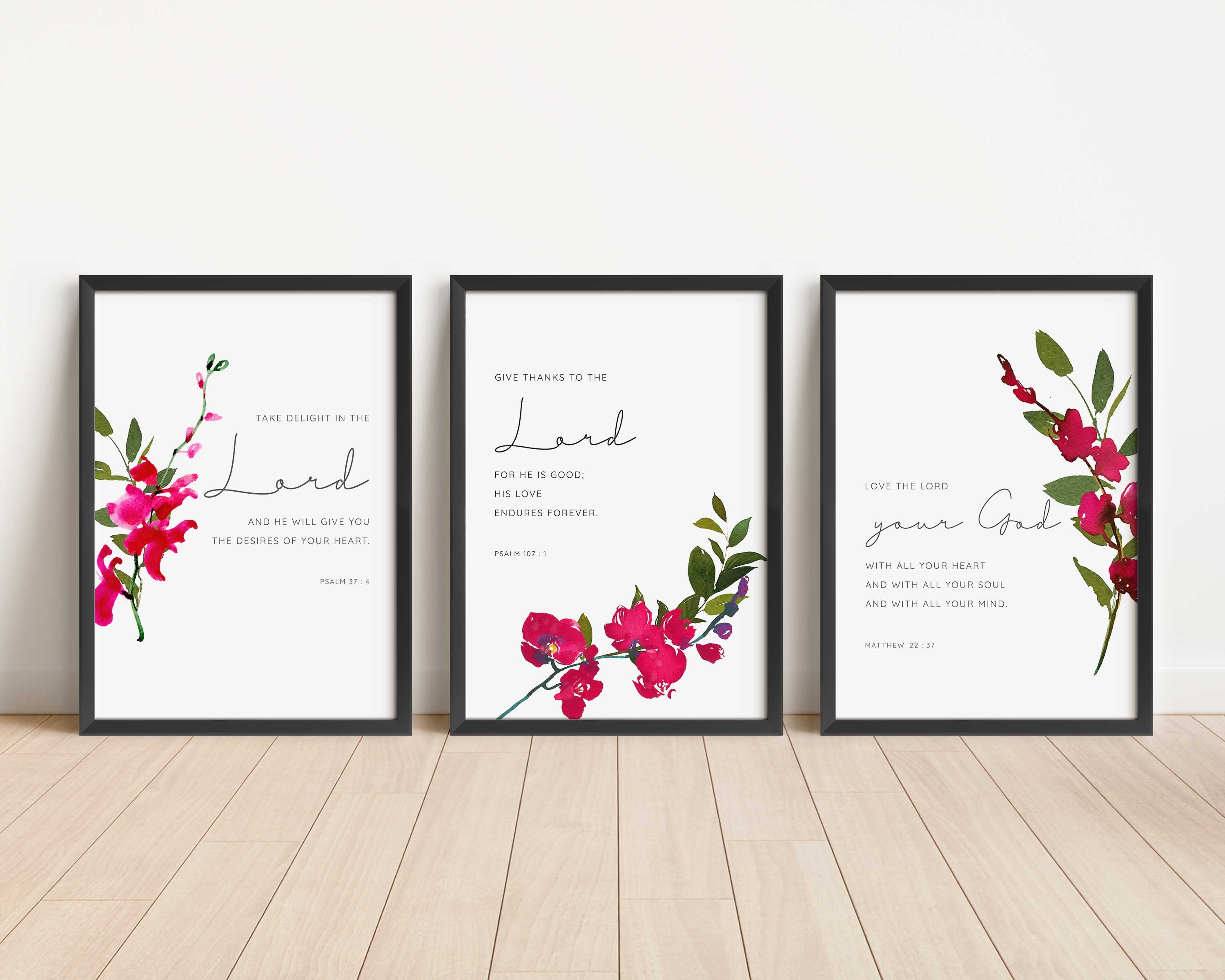 Floral Scripture Print Set / Printables, Modern Christian Wall Art ...