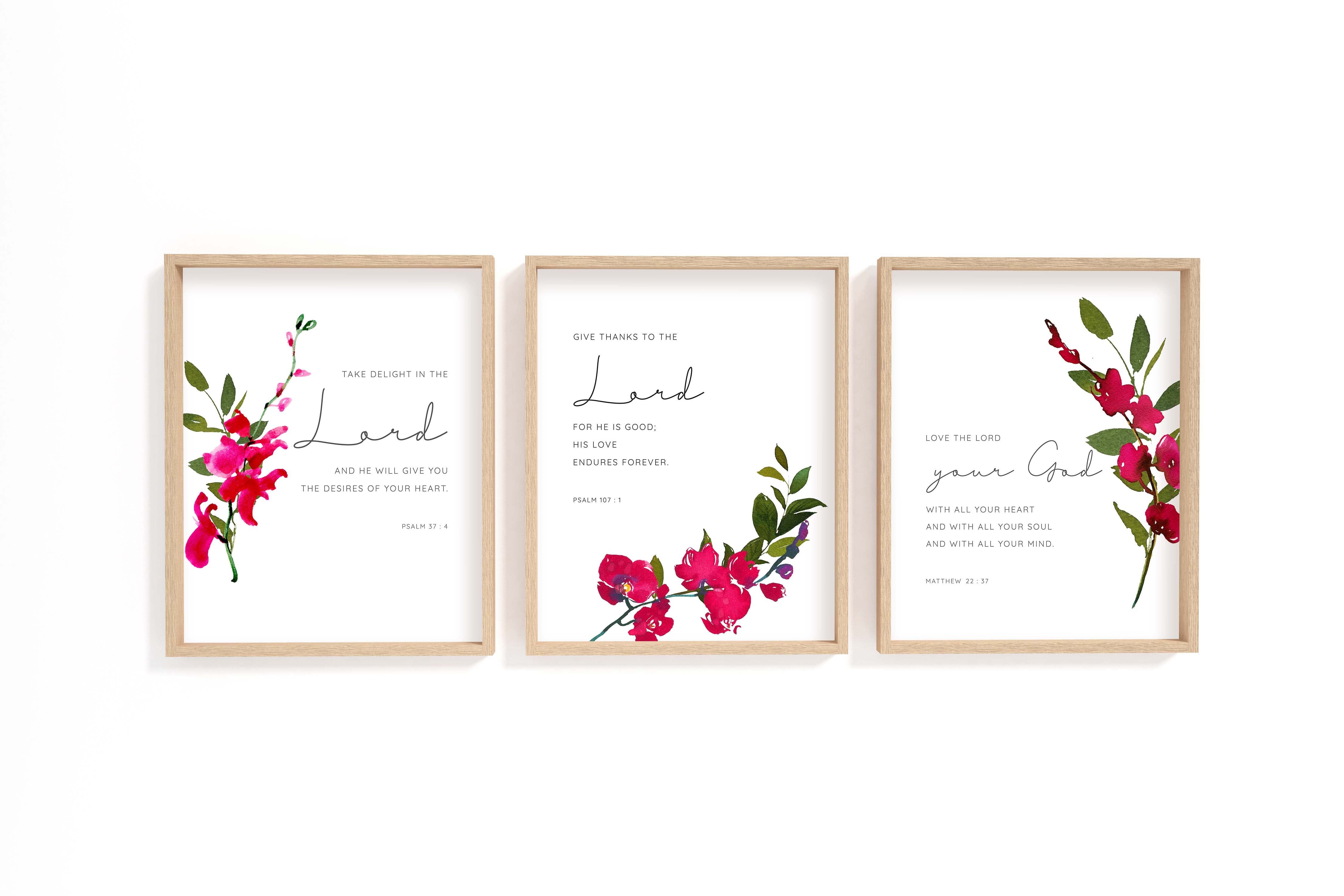 Floral Scripture Print Set / Printables, Modern Christian Wall Art ...