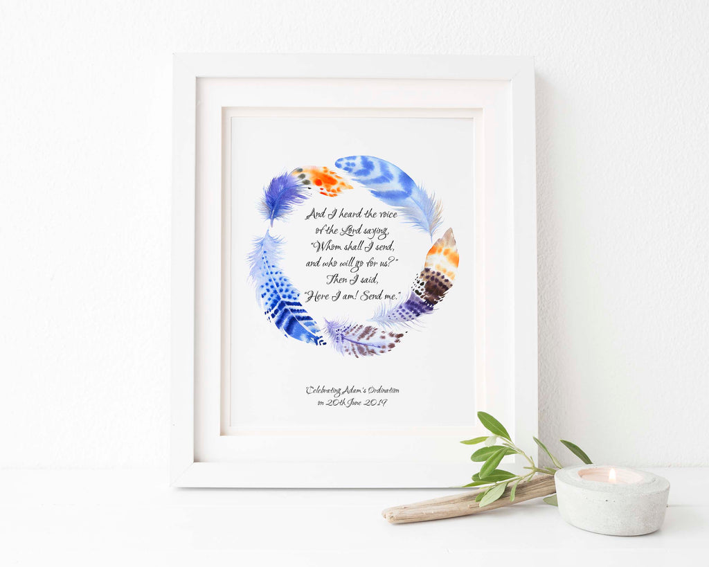 Here I am Send Me Isaiah 6 8 Print, Ordination Gifts UK Scripture Art, Personalized Ordination Gifts, Ordination Present